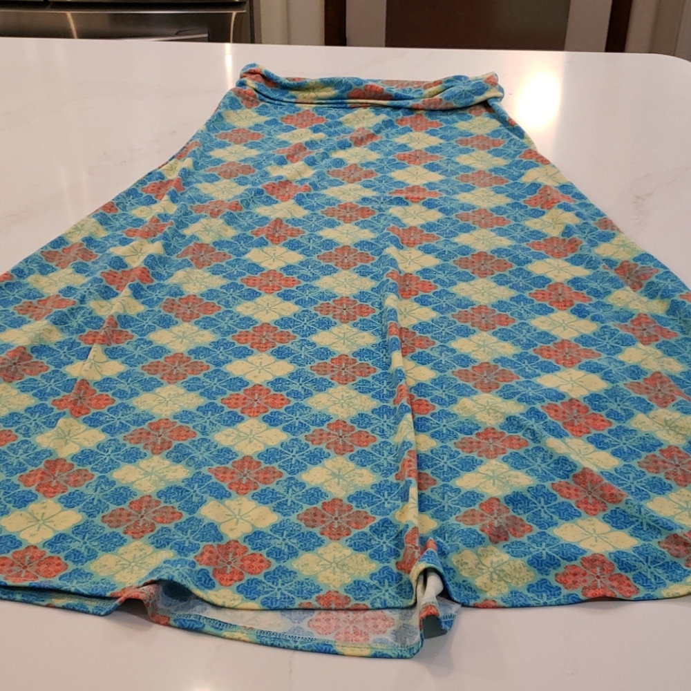 LuLaRoe long skirt M teal, blue, yellow, orange